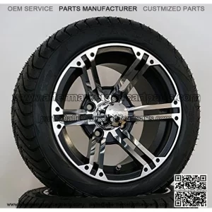 12" TERMINATOR Machined/Black Golf Cart Wheels and 215/40-12 DOT Golf Cart Tires - Set of 4