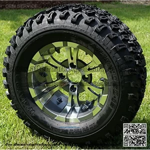 12" Vampire Gunmetal Aluminum Wheels and 23X10.5-12" All Terrain Golf Cart Tires Combo - Set of 4
