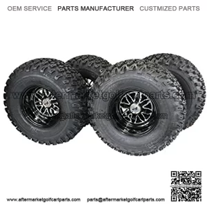 22x11.00-10 with 10x7 Fusion Glossy Black Wheels for Golf Cart (Set of 4)