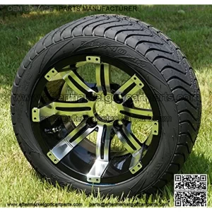 12" TEMPEST Black/Machined Golf Cart Wheels and 215/40-12 DOT Golf Cart Tires - Set of 4