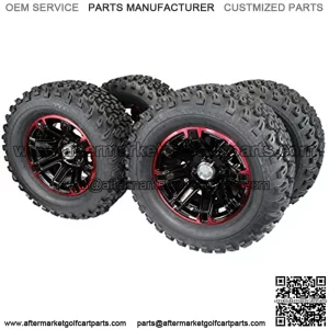 (Set of 4) 23x10.50-12 Glossy BLACK/RED Aluminum Golf Tire Wheel Assemblies