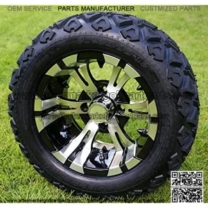 12" VAMPIRE Machined/Black Golf Cart Wheels and 20x10-12 DOT All Terrain Golf Cart Tires - Set of 4 - NO LIFT REQUIRED (read description)