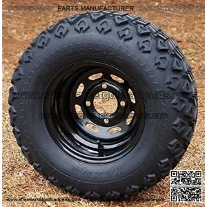 10" Black Steel Golf Cart Wheels and 20x10-10 DOT All Terrain Golf Cart Tires - Set of 4