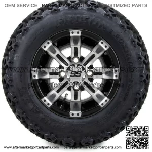 10" Tempest Machined and Black Golf Cart Wheels and Tires (20x10-10) - Set of 4