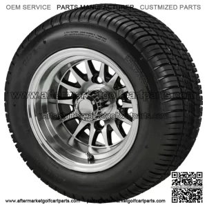 (4)Golf Cart 205/50-10 Tires on 10x7 Machined/Black 14-Spoke Wheels