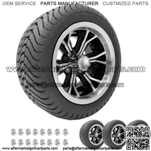 Golf Cart Wheels 12" Phenom Machine/Black on Street Tires Set of 4