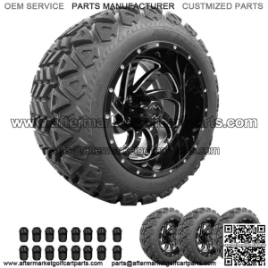 Golf Cart Wheels 14" Phantom Gloss Black on 23" GT Tires Carts Set of 4