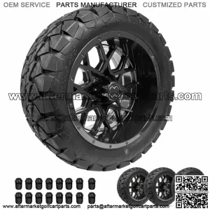 Golf Cart Wheels 14" Chaos Gloss/Black on 22" A/T Tires Cart Set of 4