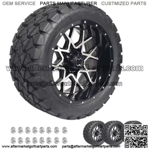 Golf Cart Wheels 14" CHAOS Machine/Black on 22" A/T Tires Carts Set of 4