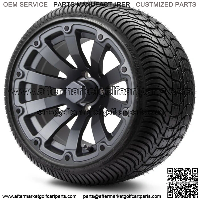 14" Bomber Matte Gunmetal Golf Cart Wheels and Tires (205-30-14) Set of 4