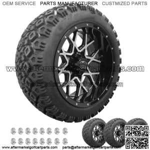 Golf Cart Wheels 14" Chaos Machine/Black on 22" Mojave Tires Carts (4)