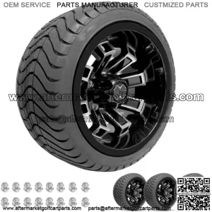 Golf Cart 12" Recluse Machined/Black Wheels on 215/35-12 Venom Street Tires (4)
