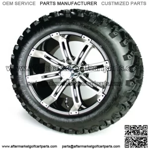 Set of 4 - 14 inch Black/Silver Wheels & 23 inch A/T Golf Cart Tires