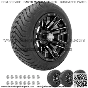 Golf Cart Wheels 12" Sledge Machine/Black on 215-35/12 Street Tires (4)