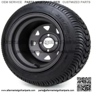 12" Black Steel 8 Spoke Golf Cart Wheels and Tires (215-50-12) - Set of 4