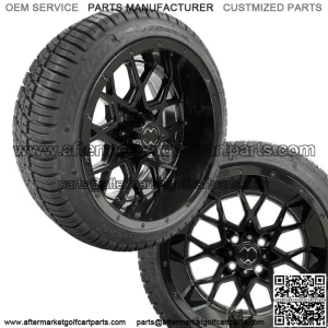 Golf Cart 14" Chaos Glossy Black Wheels on 205/30-14 Street Tires