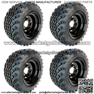10" BLACK STEEL GOLF CART WHEELS & 18x9.5-10 SAHARA CLASSIC GOLF CART TIRES (4)