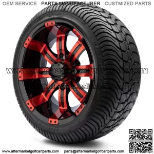 12" Red and Black Golf Cart Wheels and Tires (215-35-12) - Set of 4