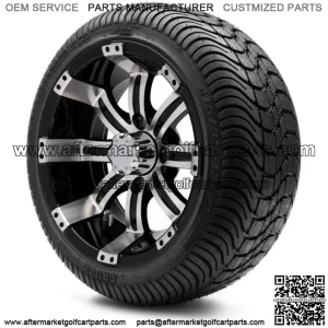 12" Machine and Black Golf Cart Wheels and Tires (215-35-12) - Set of 4