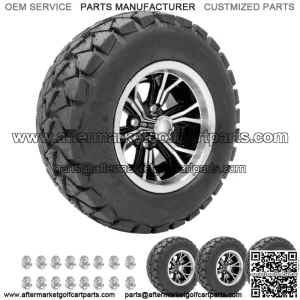 Golf Cart Wheels 12" Phenom Machine/Black on 22" Timberwolf Tires Carts