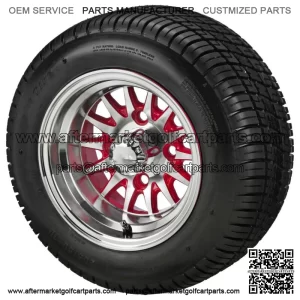 (4)Golf Cart 205/50-10 Tire on 10x7 Machined/Red 14-Spoke Wheel Free Freight