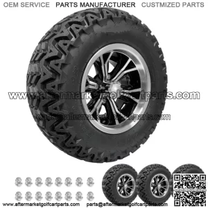 Golf Cart Wheels 12" Phenom Machine/Black on 23" Predator Tires Carts (4)