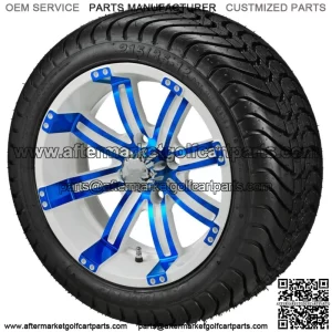 4 Golf Cart 215/35-12 Radial Tires on 12x7 White/Blue Wheels