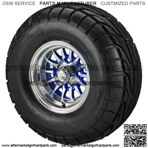 4 Golf Cart 22x10-10 Street Tires on 10x7 Machined/Blue 14-Spoke Wheels
