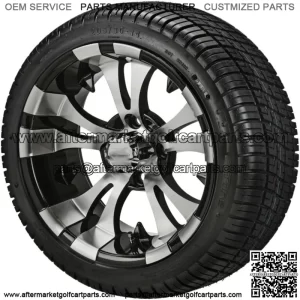 4 Golf Cart 205/30-14 Tires on a 14x7 Black/Machined Vampire Wheels Free Freight