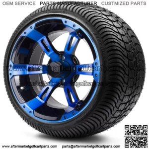 14" Ambush Blue and Black Golf Cart Wheels and Tires (205-30-14) - Set of 4