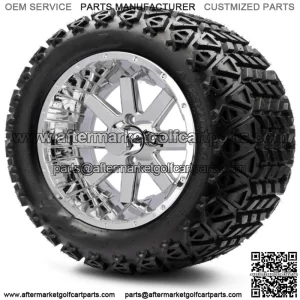 14" Assault Chrome Golf Cart Wheels and Tires (23x10.00-14) - Set of 4