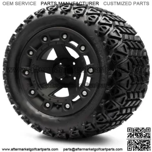 14" Defender Matte Black Golf Cart Wheels and Tires 23x10.00-14 Set of 4