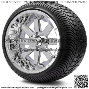 14" Assault Chrome Golf Cart Wheels and Tires (205-30-14) Set of 4