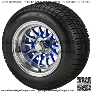 (4)Golf Cart 205/50-10 Tire on 10x7 Machined/Blue 14-Spoke Wheel Free Freight