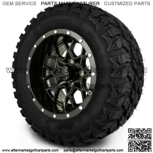 12" Glossy Black Golf Cart Wheels and Gripz Tires (22x10-12)