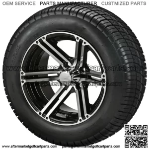4 Golf Cart 215/50-12 Tires on  12x7 Black/Machined Yukon Wheels
