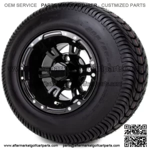 10" Ambush Glossy Black Golf Cart Wheels and Tires (205-65-10) - Set of 4