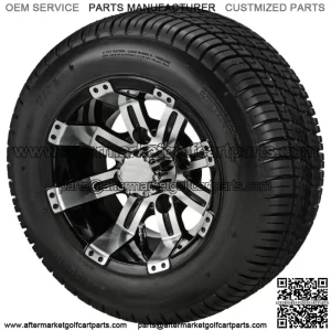 Set of 4 Golf Cart 205/50-10 DOT Tire on 10x7 Black/Machined Wheel