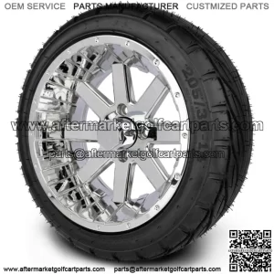 14" Assault Chrome Golf Cart Wheels & Guardian Tires (205/30-14)