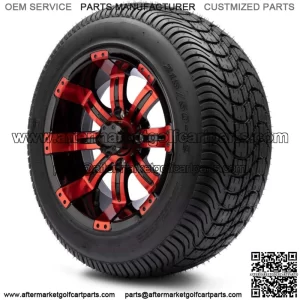 12" Red and Black Golf Cart Wheels and Tires (215-50-12) - Set of 4