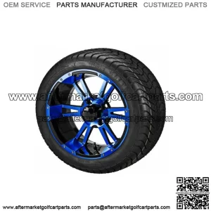 4 Golf Cart 215/35-12 Radial Tires on 12x7 Black/Blue Raptor Wheels