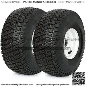 15x6.00-6 Lawn Mower Tires with Rim, 3" Offset Hub, 3/4" Bushing, 4 Ply Tubeless, 15x6-6 Tractor Turf Tire, Set of 2
