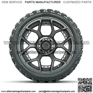 Evolution Gunmetal 15" Lifted Golf Cart Wheels Mounted on 23" Steel Belted Radial All-Terrain Tires (23x10-15) | Set of 4