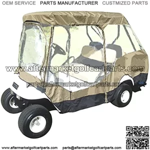 4 Person Golf Cart Driving Enclosure Cover (2 Front Passenger with 2 Person Rear Facing Bench Short Roof 58") 4-Sided Transparent Windows | Durable YKK Door Zipper | Play Rain Or Shine | Grey or Taupe