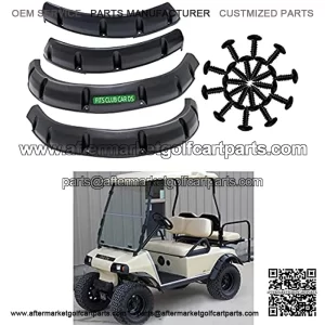 Pack of 4 Club Car DS (1993 & up) Golf Cart Fender Flares for Front and Rear Wheels with Rigid Injection-Molded Plastic and Self-Tapping Screws for Gas/Electric Models.