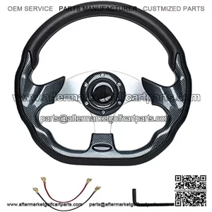 Universal Golf Cart Steering Wheel Carbon Fiber for Compatible with Yamaha Club Car DS and Precedent Aluminum PU Handle with Wrench