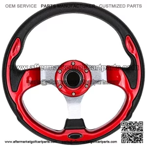 Universal 12.5 inch Golf Cart Steering Wheel for TXT RXV, Club Car DS Precedent, Yamaha G29 Drive and others - Ruby Red