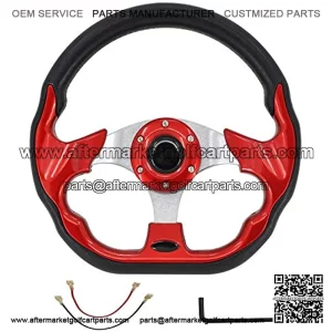 Red Universal Steering Wheel for Compatible with Yamaha Golf Cart Club Car 6 Hole Hub PU Sleeves