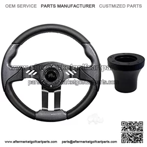 5 Golf Cart Steering Wheel Kit (Carbon Fiber Grip with Black Spokes)