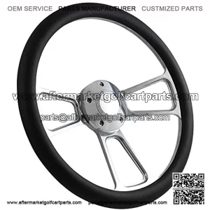 Forever Sharp Golf Cart Steering Wheel Kit 14" Polished Muscle Steering Wheel Black Half Wrap